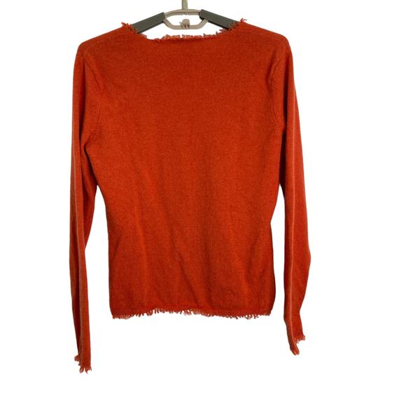 Peck & Peck Womens 100% Cashmere V Neck Sweater Burnt Orange Fringe M/S - Picture 5 of 6